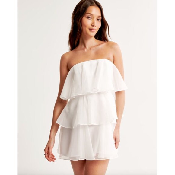 Abercrombie NWT Organza Tiered Strapless Mini Dress White Size Small Cupcake - Picture 1 of 7